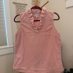 Crown & Ivy Pink Sleeveless Ruffle Neck Cotton Top Women’s M